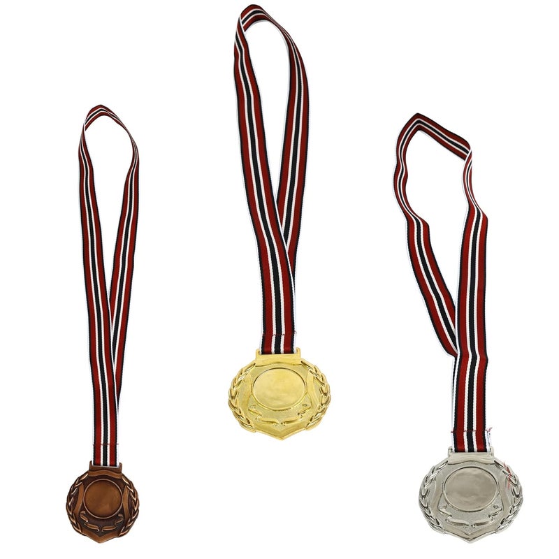 ArtRight SM-13 Metal Kids Winner Medals with Ribbon Set of 3 (7cm Diameter), Gold Silver and Bronze Medals with Unique Pattern 1st 2nd 3rd Prizes for Sports, Competitions, Party - Image 1