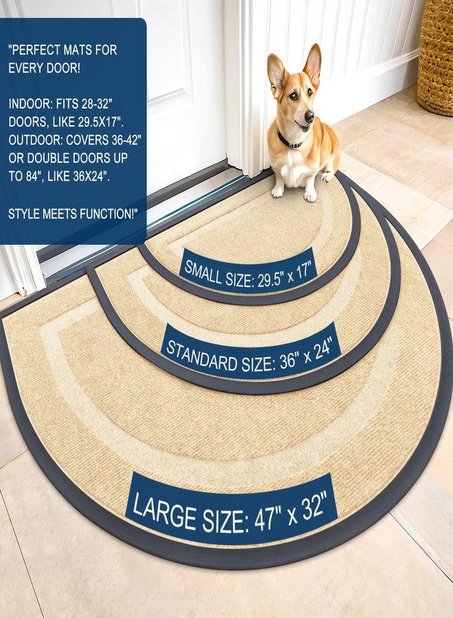 OLANLY Half Circle Door Mat Indoor Outdoor Entrance Welcome, Waterproof All-Season, All-Weather Doormat, Sturdy Natural Rubber, Low Profile, Easy Clean Patio Porch Entryway Mat, 29.5x17, Beige - Image 2