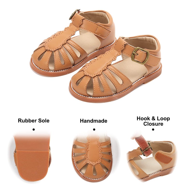 Felix & Flora Toddler Girls Brown Sandals Size 5 Closed Toe Princess Sandals for Summer Party Flower Girl Wedding School - Image 5