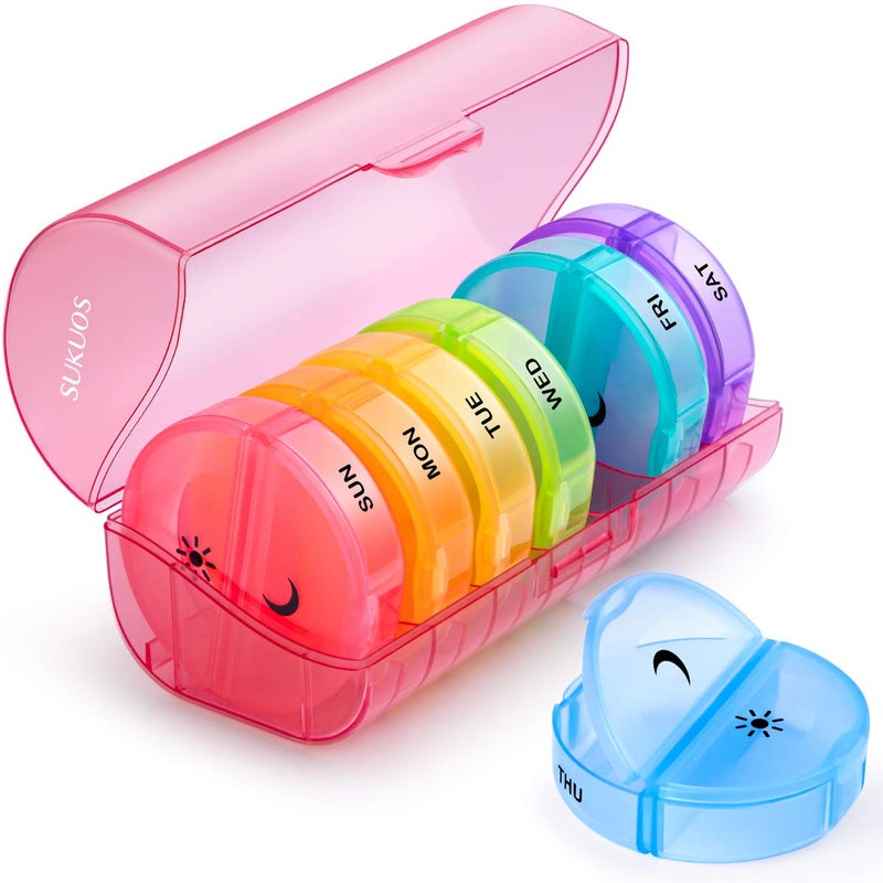 Sukuos Sukuos Large Weekly Pill Organizer 2 Times a Day Daily Pill Box 7 Day Easy to Open with Double Protection AM PM Pill Case for MedicineVitaminFish OilSupplements Red 