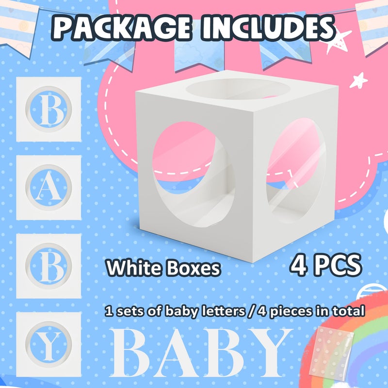 RYDDOY Baby Boxes with Letters for Baby Shower, White Clear Small Balloon Boxes with 4 Letter for Boy or Girl Gender Reveal Decorations, Baby Shower Decorations Blocks and Birthday Party Decor (4 Pcs) - Image 2