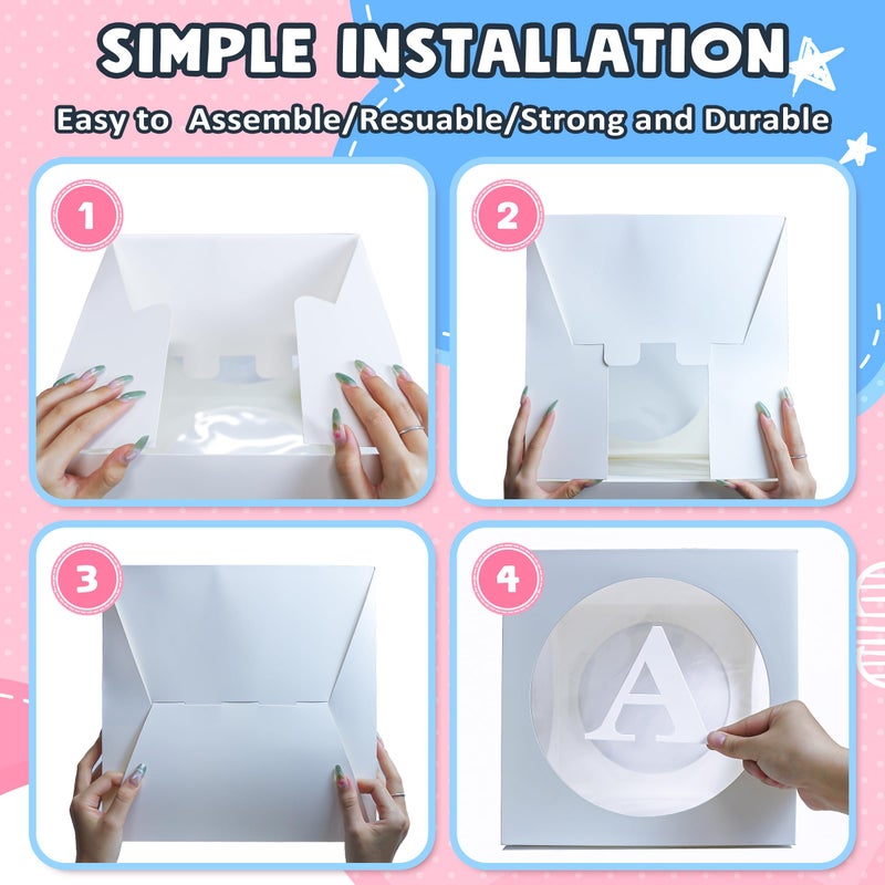 RYDDOY Baby Boxes with Letters for Baby Shower, White Clear Small Balloon Boxes with 4 Letter for Boy or Girl Gender Reveal Decorations, Baby Shower Decorations Blocks and Birthday Party Decor (4 Pcs) - Image 5