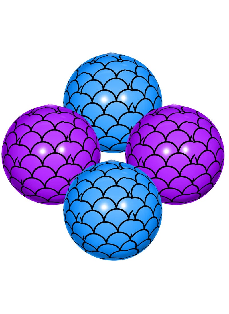 Generic - 4 Pcs 9 Inch Mermaid Scales Beach Balls Bulk Inflatable Mermaid Ball Party Favors Summer Water Toy Gifts for Outdoor Beach Pool Party Sea Themed Mermaid Birthday Supplies Decorations - Image 1
