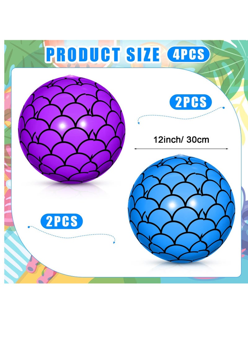 Generic - 4 Pcs 9 Inch Mermaid Scales Beach Balls Bulk Inflatable Mermaid Ball Party Favors Summer Water Toy Gifts for Outdoor Beach Pool Party Sea Themed Mermaid Birthday Supplies Decorations - Image 1