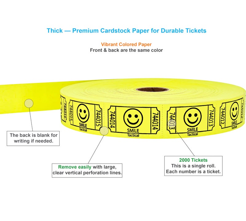 Tacticai 2000 Raffle Tickets, Smile, Yellow (1 of 8 Colors), Single Roll, Ticket for Events, Entry, Class Reward, Fundraiser & Prizes - Image 1