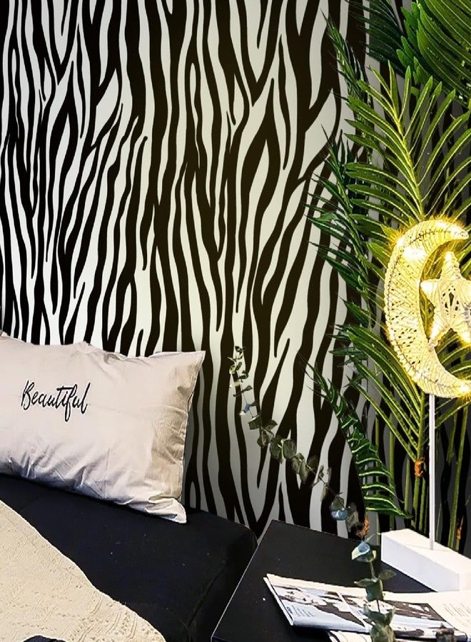 Fiula Zebra Peel and Stick Wallpaper Black and White Wallpaper 78.7 "x16.1" Zebra Contact Paper for Bedroom Waterproof Removable Shelf Liner Decal Vinyl Roll - Image 1