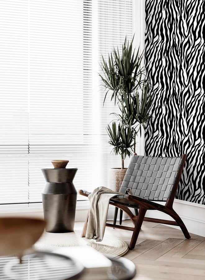 Fiula Zebra Peel and Stick Wallpaper Black and White Wallpaper 78.7 "x16.1" Zebra Contact Paper for Bedroom Waterproof Removable Shelf Liner Decal Vinyl Roll - Image 4