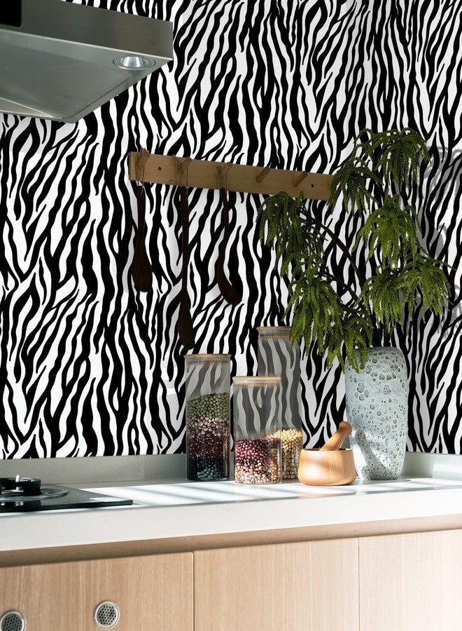 Fiula Zebra Peel and Stick Wallpaper Black and White Wallpaper 78.7 "x16.1" Zebra Contact Paper for Bedroom Waterproof Removable Shelf Liner Decal Vinyl Roll - Image 5