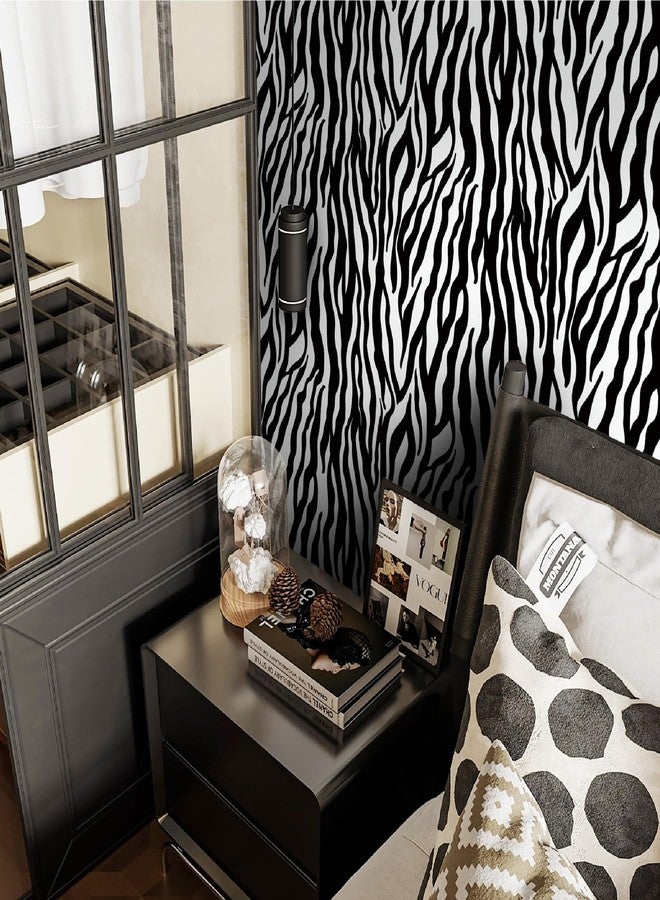Fiula Zebra Peel and Stick Wallpaper Black and White Wallpaper 78.7 "x16.1" Zebra Contact Paper for Bedroom Waterproof Removable Shelf Liner Decal Vinyl Roll - Image 2