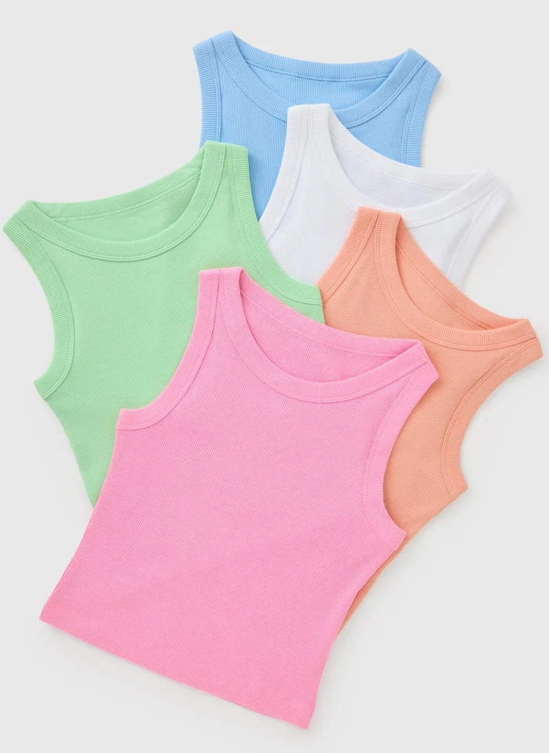 ماتلان 5 Pack Girls Multicolour Rib Vests