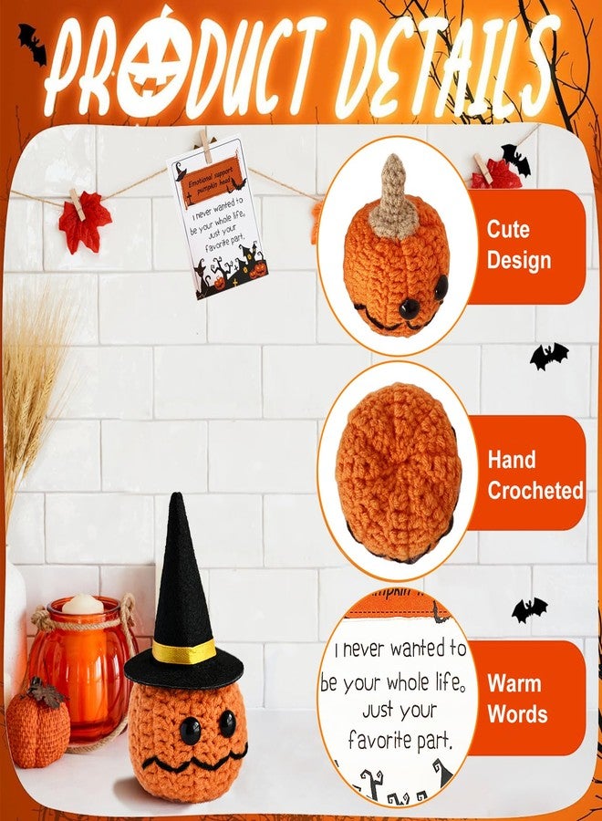 WUXTANGZ Crochet Pumpkin, Cute Emotional Support Pumpkin with Wizard Hat for Halloween, Funny Gifts for Adults, Women, Men, Friends, Family - Image 3