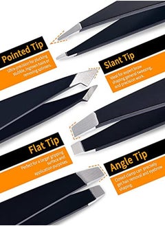 TsMADDTs Tweezers Set And Curved Scissors, Professional Stainless Steel Tweezers For Women And Men, 6 Pack Precision Tweezers For Eyebrows For Ingrown Hair, Plucking Daily Beauty Tool With Leather Travel Case  - Image 3
