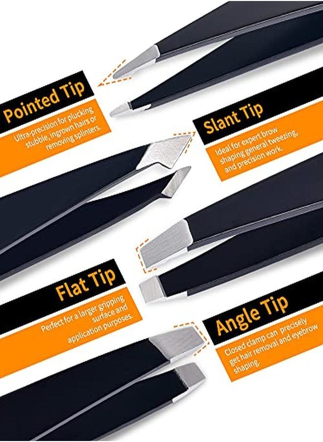 TsMADDTs Tweezers Set And Curved Scissors, Professional Stainless Steel Tweezers For Women And Men, 6 Pack Precision Tweezers For Eyebrows For Ingrown Hair, Plucking Daily Beauty Tool With Leather Travel Case  - Image 3