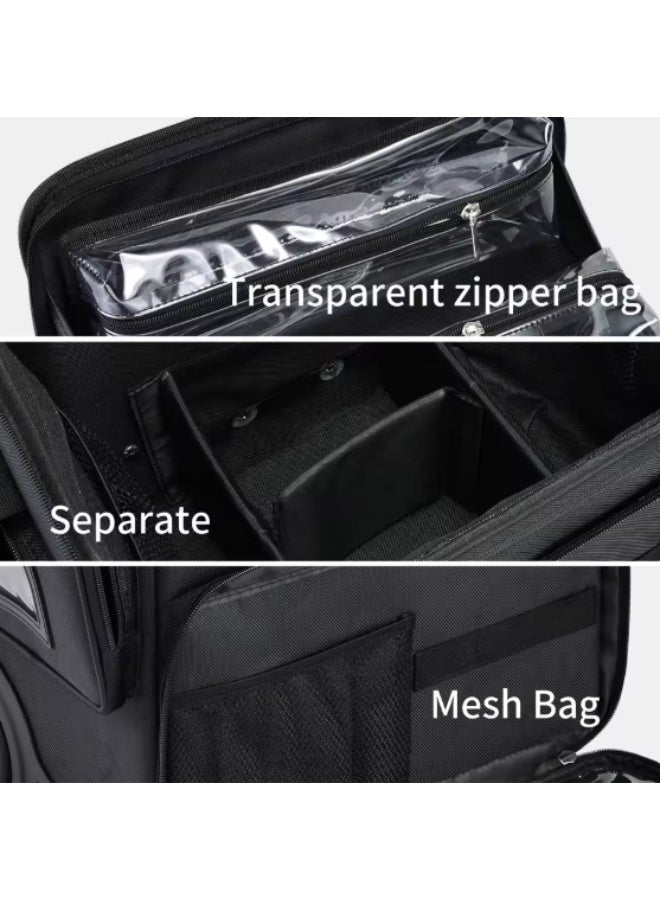 BLC Professional Rolling Makeup Trolley with Multiple Compartments, Hairdresser Large Capacity Portable Cosmetic Storage Nail Bags Cosmetology, Black - Image 4
