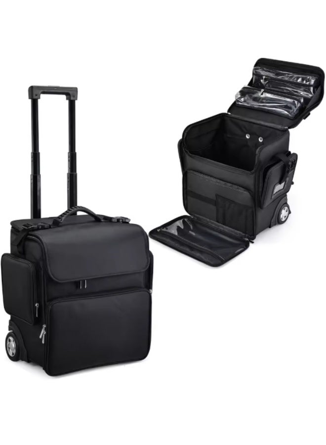 BLC Professional Rolling Makeup Trolley with Multiple Compartments, Hairdresser Large Capacity Portable Cosmetic Storage Nail Bags Cosmetology, Black - Image 1