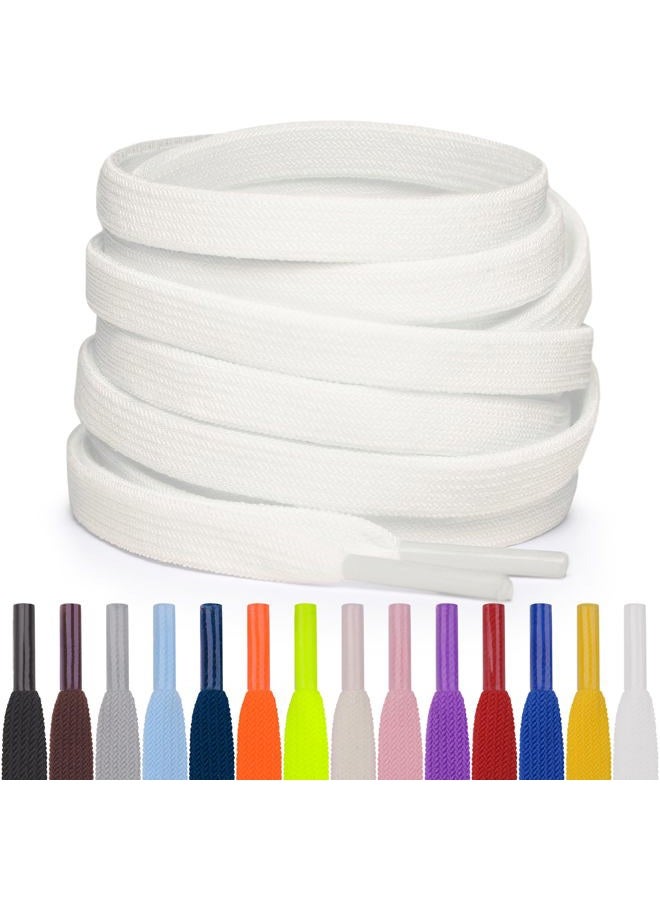 Miscly Flat Elastic Shoelaces [1 Pair] Flat Stretch Shoe Laces (54", White) - Image 1