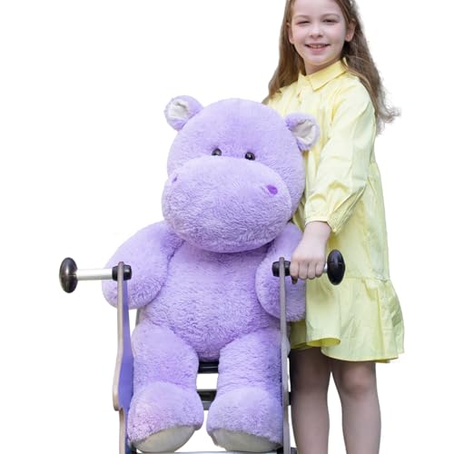 BENINY Giant Humongous Hippo Stuffed Animal 36 Oversized Plush Soft Hug Cute Jumbo Hippo Toy Plush Gift for Kids Purple - Image 1