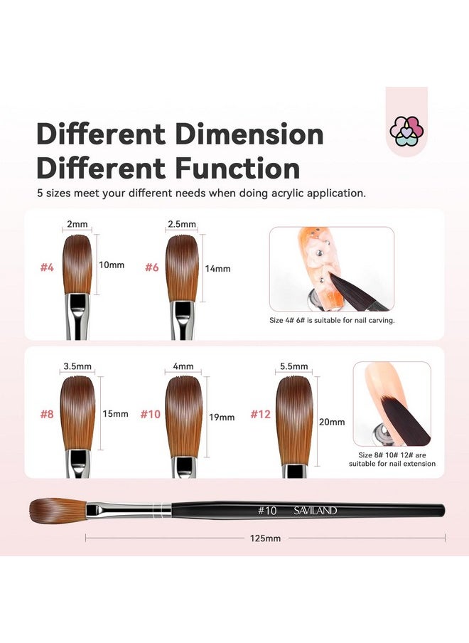 Saviland 5Pcs Acrylic Nail Brush Set Size 4681012 Acrylic Nail Brushes For Acrylic Application Professional Round Shaped Nail Acrylic Brushes With Sturdy Handle For Home Salon Manicure Nail Art  - Image 5
