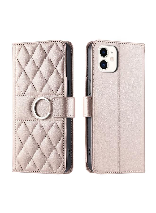 Zaboon Case For iPhone 12 mini Ring Buckle Rhombic Leather Phone Case - Image 1