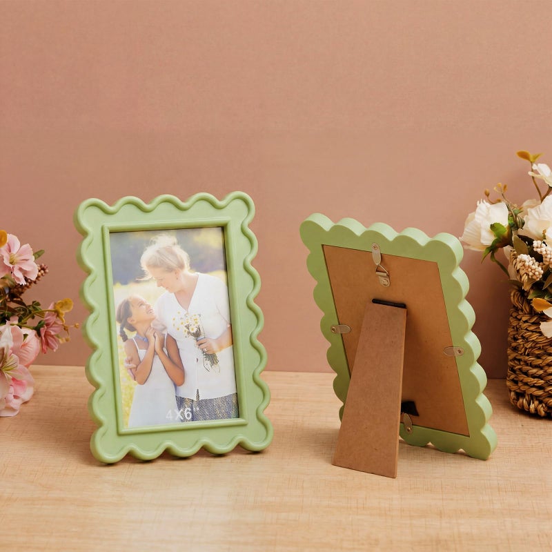 AceOrbit 4x6 Inches Light Green Flower Wavy Scalloped Picture Frame Cute Wavy Edge Wooden Real Glass Photo Frame for Desktop Display Home Decor Family Friends Wedding Graduation Gifts - Image 5