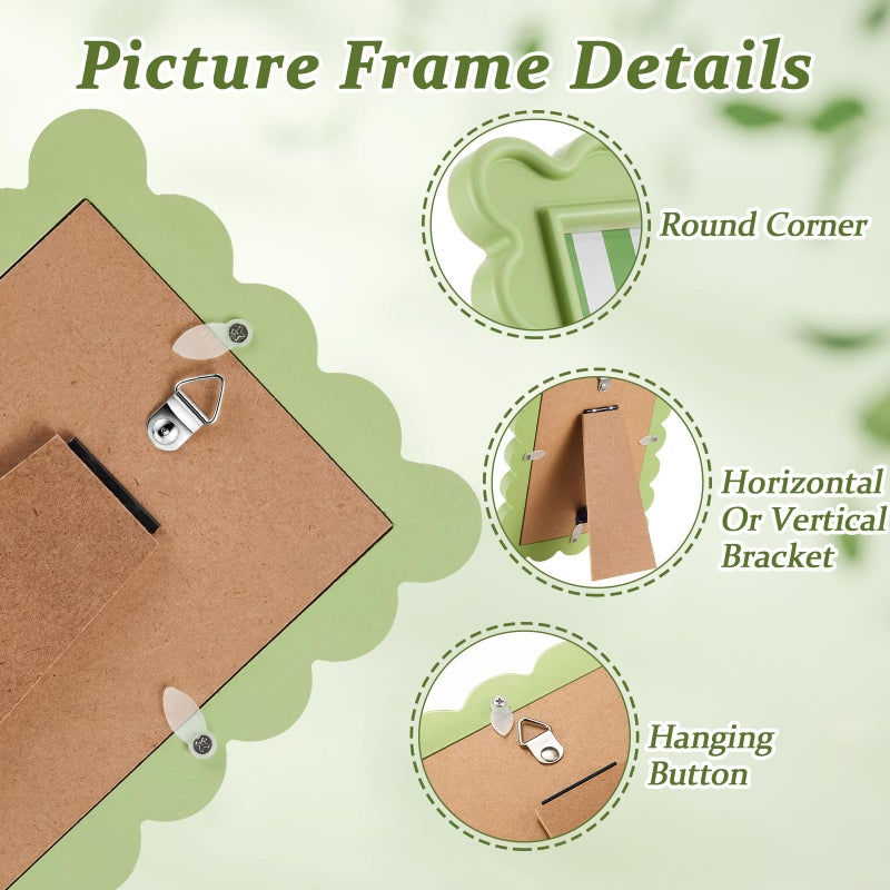 AceOrbit 4x6 Inches Light Green Flower Wavy Scalloped Picture Frame Cute Wavy Edge Wooden Real Glass Photo Frame for Desktop Display Home Decor Family Friends Wedding Graduation Gifts - Image 3