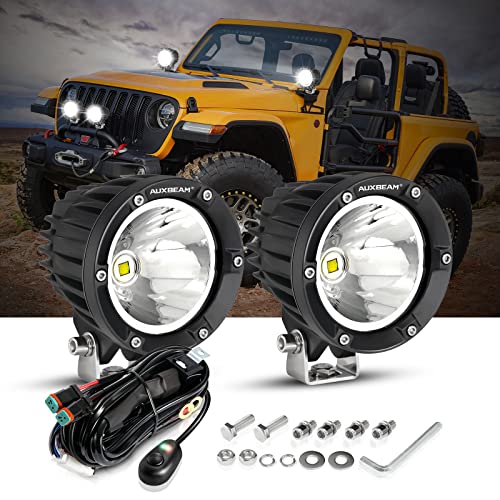 Auxbeam أضواء أوكسبيم 4 بوصة 72 واط دائرية للطرق الوعرة 2PCS 7200LM أضواء LED بود سبوت أضواء قيادة ضبابية للعمل مع مجموعة الأسلاك تناسب سيارات جيب وشاحنات وسيوف ودراجات نارية وUTV (ضوء أبيض) - Image 1