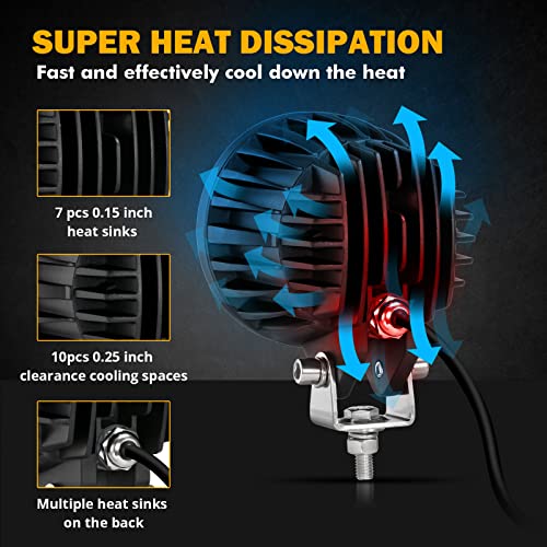 Auxbeam أضواء أوكسبيم 4 بوصة 72 واط دائرية للطرق الوعرة 2PCS 7200LM أضواء LED بود سبوت أضواء قيادة ضبابية للعمل مع مجموعة الأسلاك تناسب سيارات جيب وشاحنات وسيوف ودراجات نارية وUTV (ضوء أبيض) - Image 5