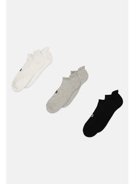 TapouT Men 3 Pairs Brand Logo Basic Ankle Cushioned Socks, White/Black/Grey  - Image 1