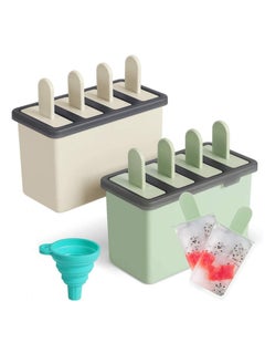 Popsicle Molds Sets 8 Ice Pop Makers Reusable Cream Mold Dishwasher Safe Durable DIY Popsicles Tray Holders with Silicone Funnel Cleaning Brush Kitchen Supplies Beige and Green