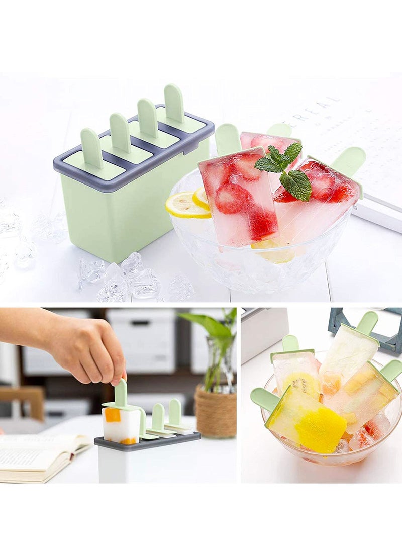 KASTWAVE - Popsicle Molds Sets 8 Ice Pop Makers Reusable Cream Mold Dishwasher Safe Durable DIY Popsicles Tray Holders with Silicone Funnel Cleaning Brush Kitchen Supplies Beige and Green - Image 1