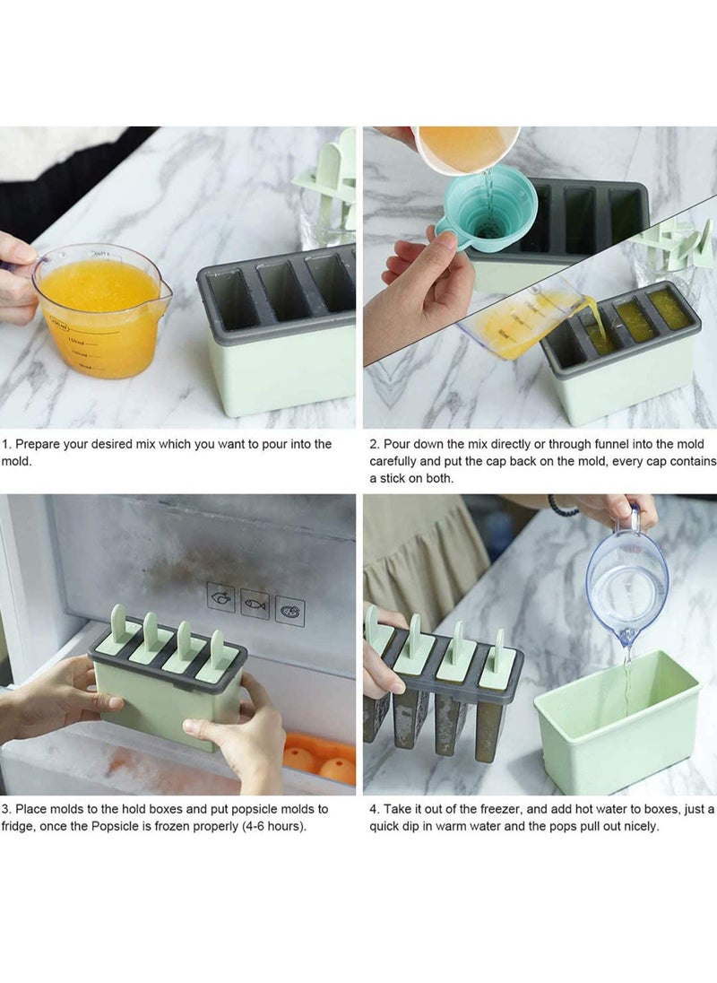 KASTWAVE - Popsicle Molds Sets 8 Ice Pop Makers Reusable Cream Mold Dishwasher Safe Durable DIY Popsicles Tray Holders with Silicone Funnel Cleaning Brush Kitchen Supplies Beige and Green - Image 1