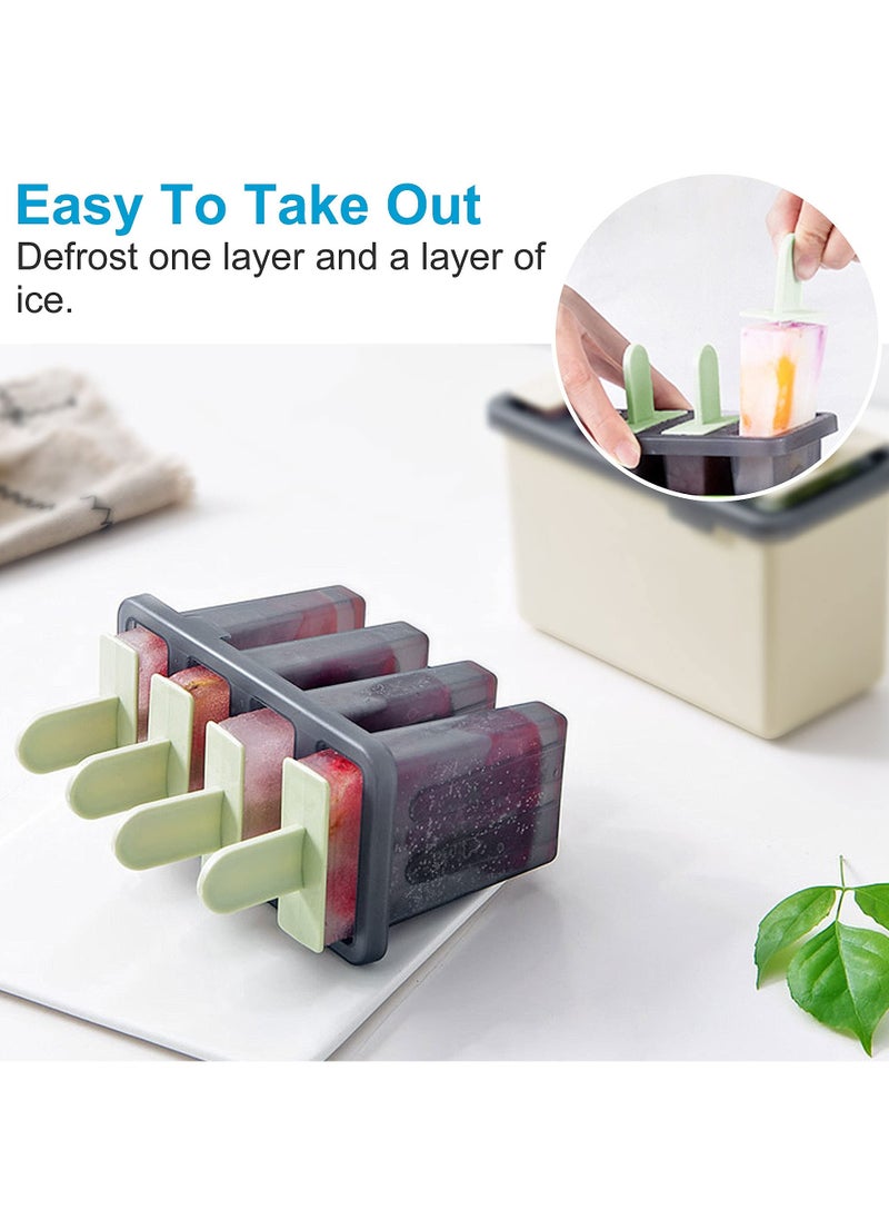 KASTWAVE - Popsicle Molds Sets 8 Ice Pop Makers Reusable Cream Mold Dishwasher Safe Durable DIY Popsicles Tray Holders with Silicone Funnel Cleaning Brush Kitchen Supplies Beige and Green - Image 1