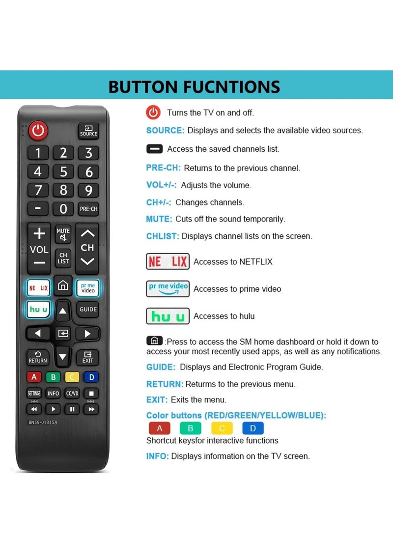 PopZa N59-01315A Replacement Remote Control for Samsung Smart TV All Samsung LED QLED LCD 6/7/8/9 Series 4K UHD HDTV HDR Smart Curved Flat TV with Netflix Prime Video Button with battery - Image 3