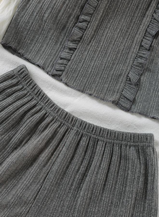 Take Two Charcoal Textured Ruffle Cami and Shorts Set - Image 3