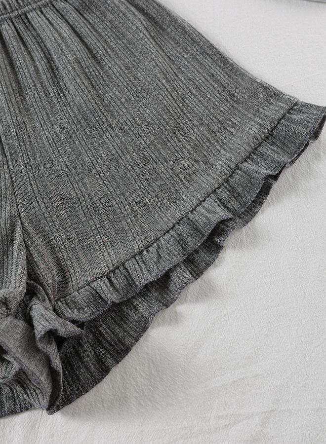 Take Two Charcoal Textured Ruffle Cami and Shorts Set - Image 4