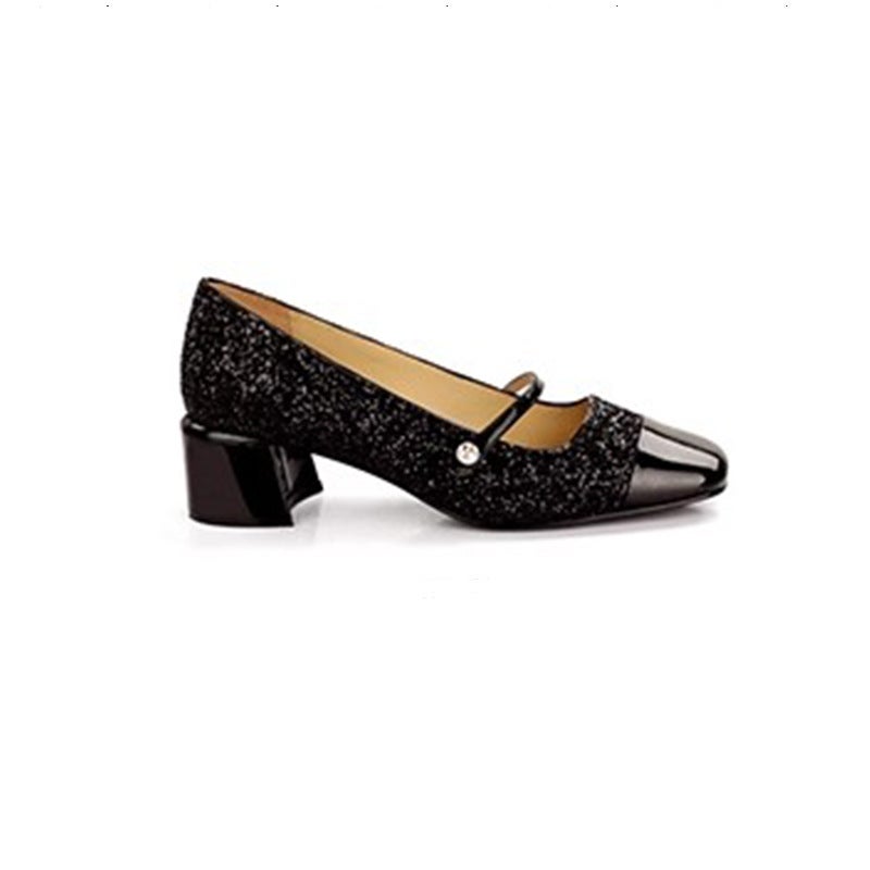 [Grape Mother Same Style] Sparkling Sequins Banquet Small Fragrance Square Head With Thick Heel Mary Jane Single Shoes For Women - Image 5