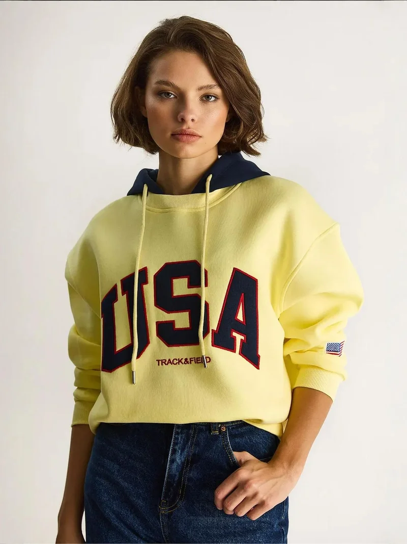 Bianco Lucci LUCCI Hooded Oversized Printed Sweatshirt