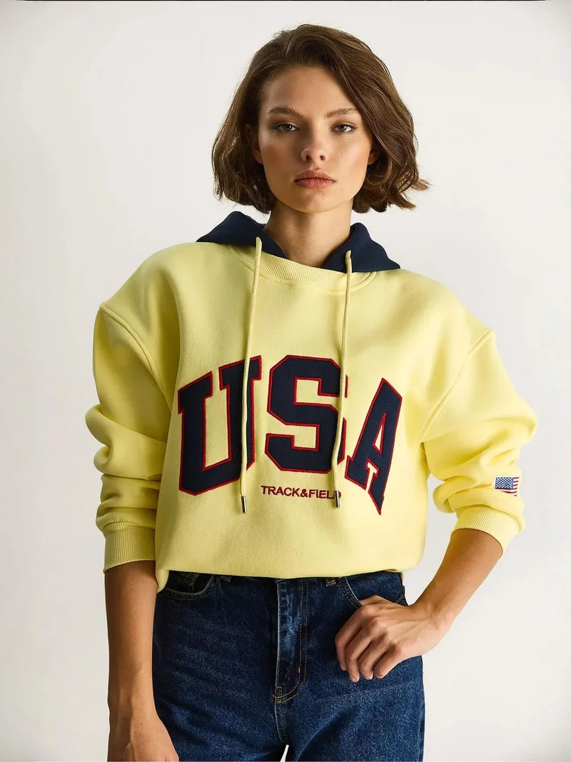 Bianco Lucci LUCCI Hooded Oversized Printed Sweatshirt