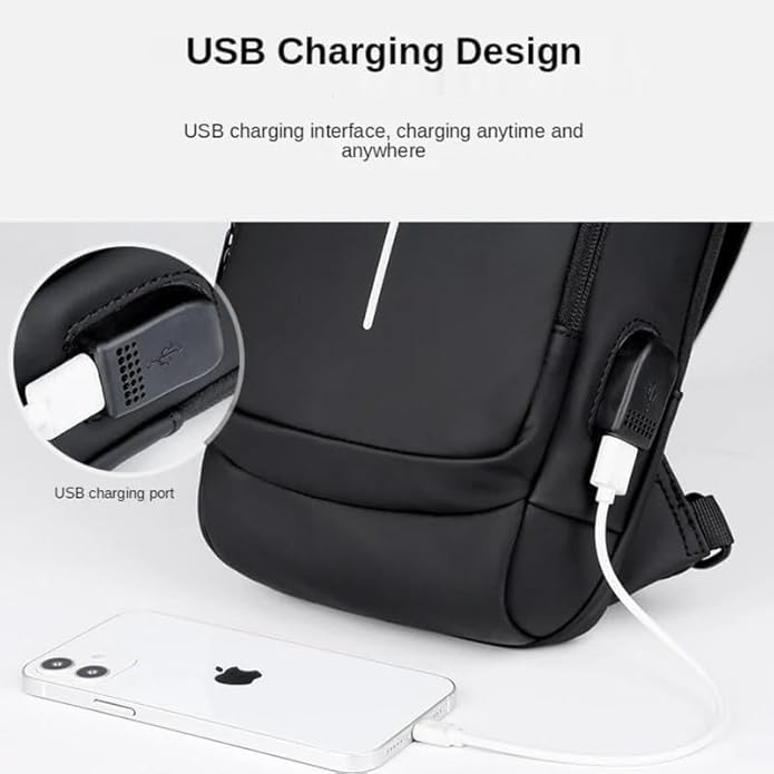 REDHORNS Waterproof Crossbody Chest Bag for Men & Women with USB Charging Port Unisex Design Anti-Theft Zipper Password Lock Shoulder Bag, Sling Bag for Travel (Black) - Image 5