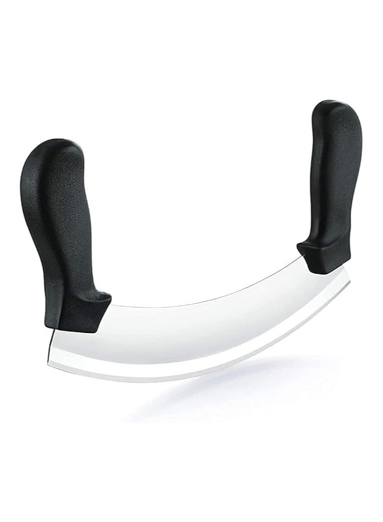 Pizza Cutter with Ultra Sharp Blade Black Plastic Double Handle 10" | Manual Vegetable Slicer | Molokhia Slicer | Curved Blade Vibrating Knife Perfect for Cutting Fruits and Vegetables - Image 1