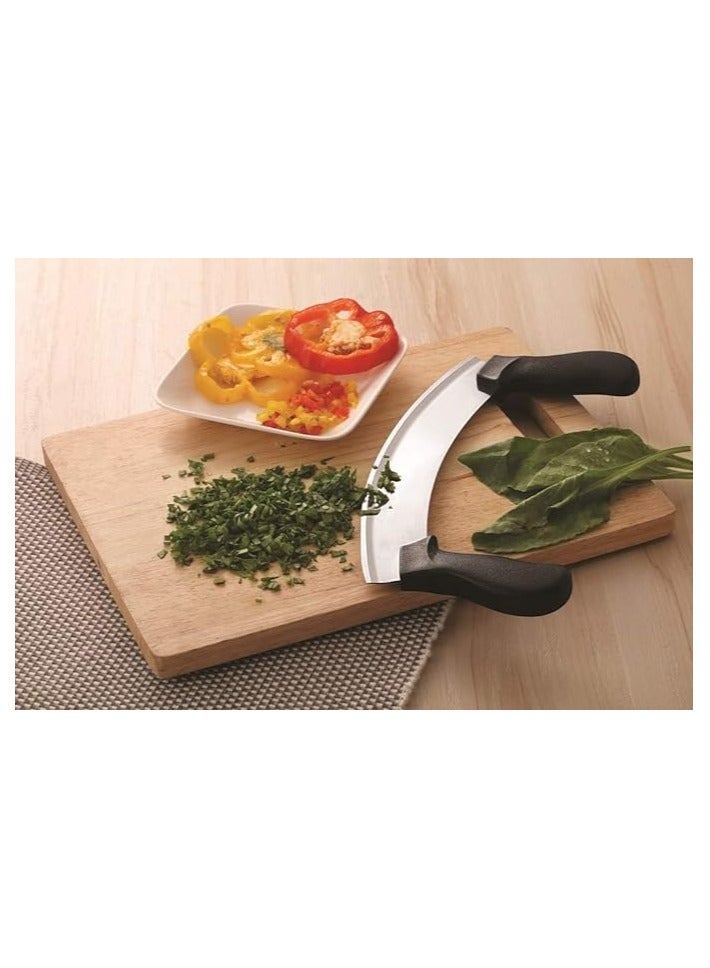 Pizza Cutter with Ultra Sharp Blade Black Plastic Double Handle 10" | Manual Vegetable Slicer | Molokhia Slicer | Curved Blade Vibrating Knife Perfect for Cutting Fruits and Vegetables - Image 4