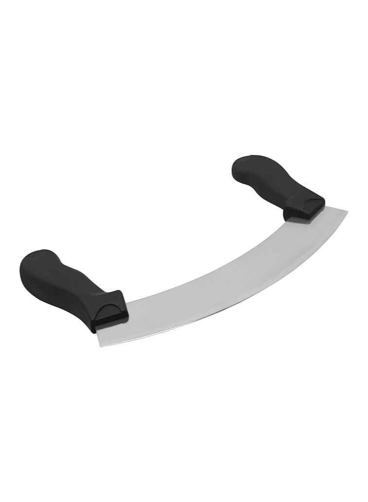 Pizza Cutter with Ultra Sharp Blade Black Plastic Double Handle 10" | Manual Vegetable Slicer | Molokhia Slicer | Curved Blade Vibrating Knife Perfect for Cutting Fruits and Vegetables - Image 3