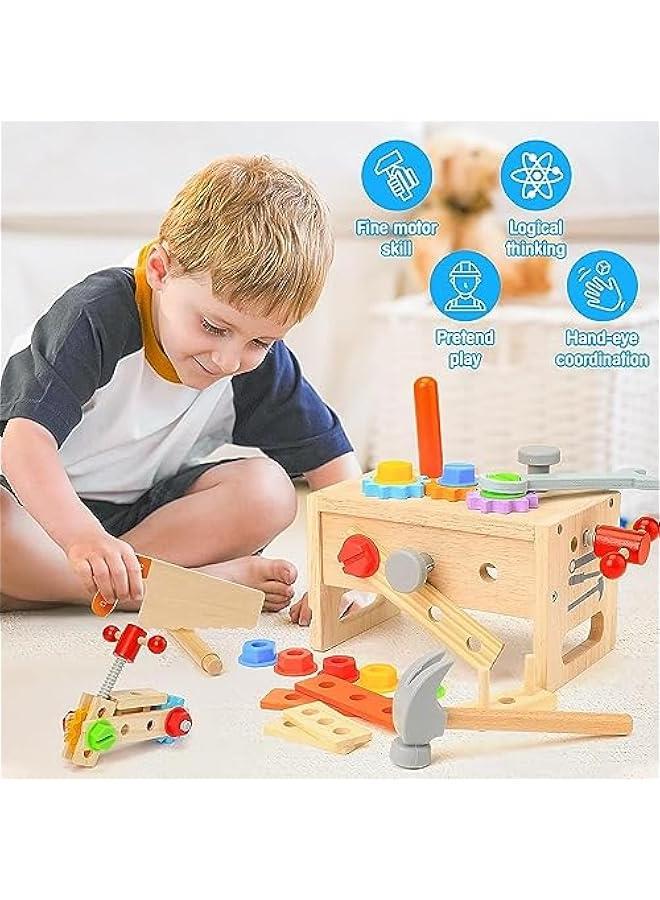 اي بين مجموعة ادوات خشبية للاطفال من 29 قطعة، العاب تعليمية في العلوم والتكنولوجيا والهندسة والرياضيات، العاب مونتيسوري للاطفال بعمر سنتين للبناء في مرحلة ما قبل المدرسة، هدايا للاولاد والبنات بعمر - Image 5