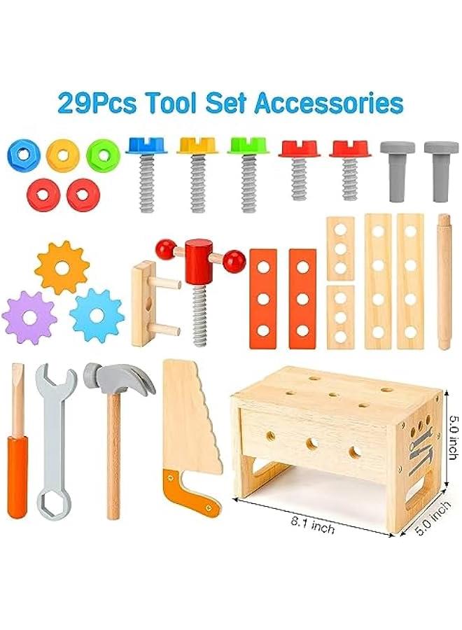 اي بين مجموعة ادوات خشبية للاطفال من 29 قطعة، العاب تعليمية في العلوم والتكنولوجيا والهندسة والرياضيات، العاب مونتيسوري للاطفال بعمر سنتين للبناء في مرحلة ما قبل المدرسة، هدايا للاولاد والبنات بعمر - Image 2