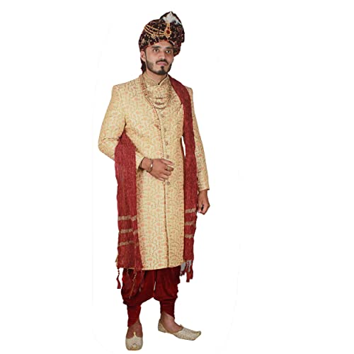 KRYPMAX Men's Silk Gold Crush Design Dupatta Stole Chunni (Maroon, 2.5 Metre Length) - Image 5