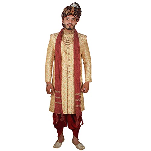 KRYPMAX Men's Silk Gold Crush Design Dupatta Stole Chunni (Maroon, 2.5 Metre Length) - Image 4