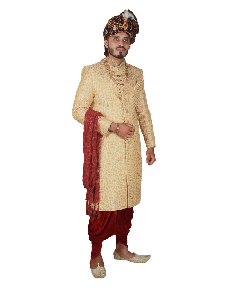 KRYPMAX Men's Silk Gold Crush Design Dupatta Stole Chunni (Maroon, 2.5 Metre Length) - Image 3