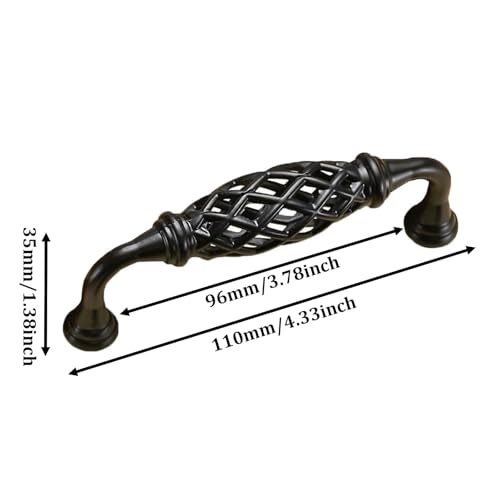 XDHLDULYK 4PCS Birdcage Cabinet Hardware Handle Pull Cast Iron Antique Door Handle Metal Barn Door Handle Center Holes Handle for Kitchen Cupboard Bedroom Wardrobe Bathroom Drawer 96Black - Image 3