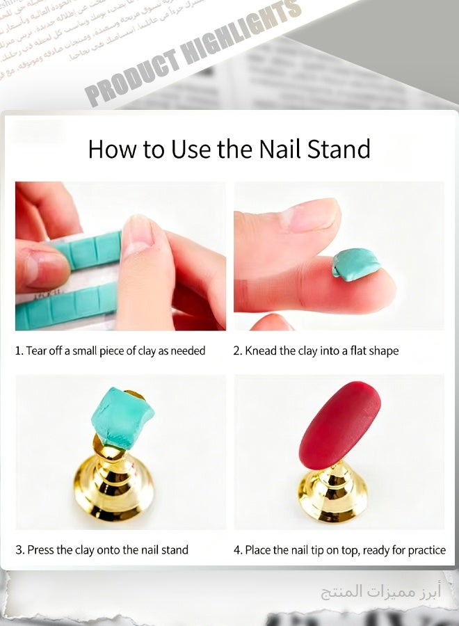 2 Sets Acrylic Nail Practice Stand, 5-Piece Gold False Nail Holder with Crystal Base, Manicure Training Display Holder for Nail Art Painting & Extension - Image 2