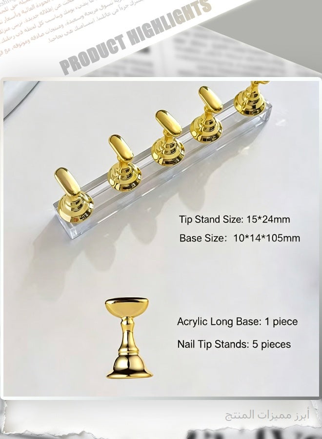 2 Sets Acrylic Nail Practice Stand, 5-Piece Gold False Nail Holder with Crystal Base, Manicure Training Display Holder for Nail Art Painting & Extension - Image 5